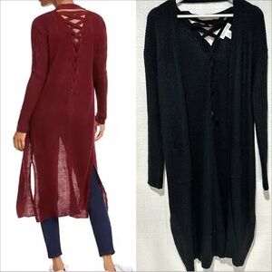 Planet gold long knit lace up open front duster cardigan size 1X